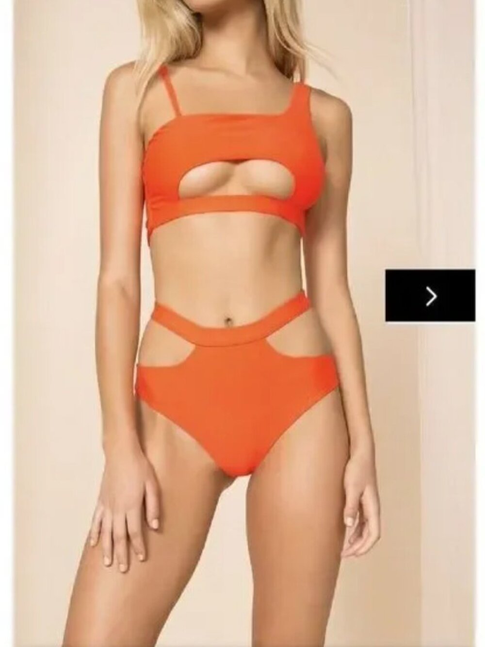 Superdown Koral Cut Out Bikini Swimsuit 2 Piece XS Top SM Bottom Neon Orange NWT